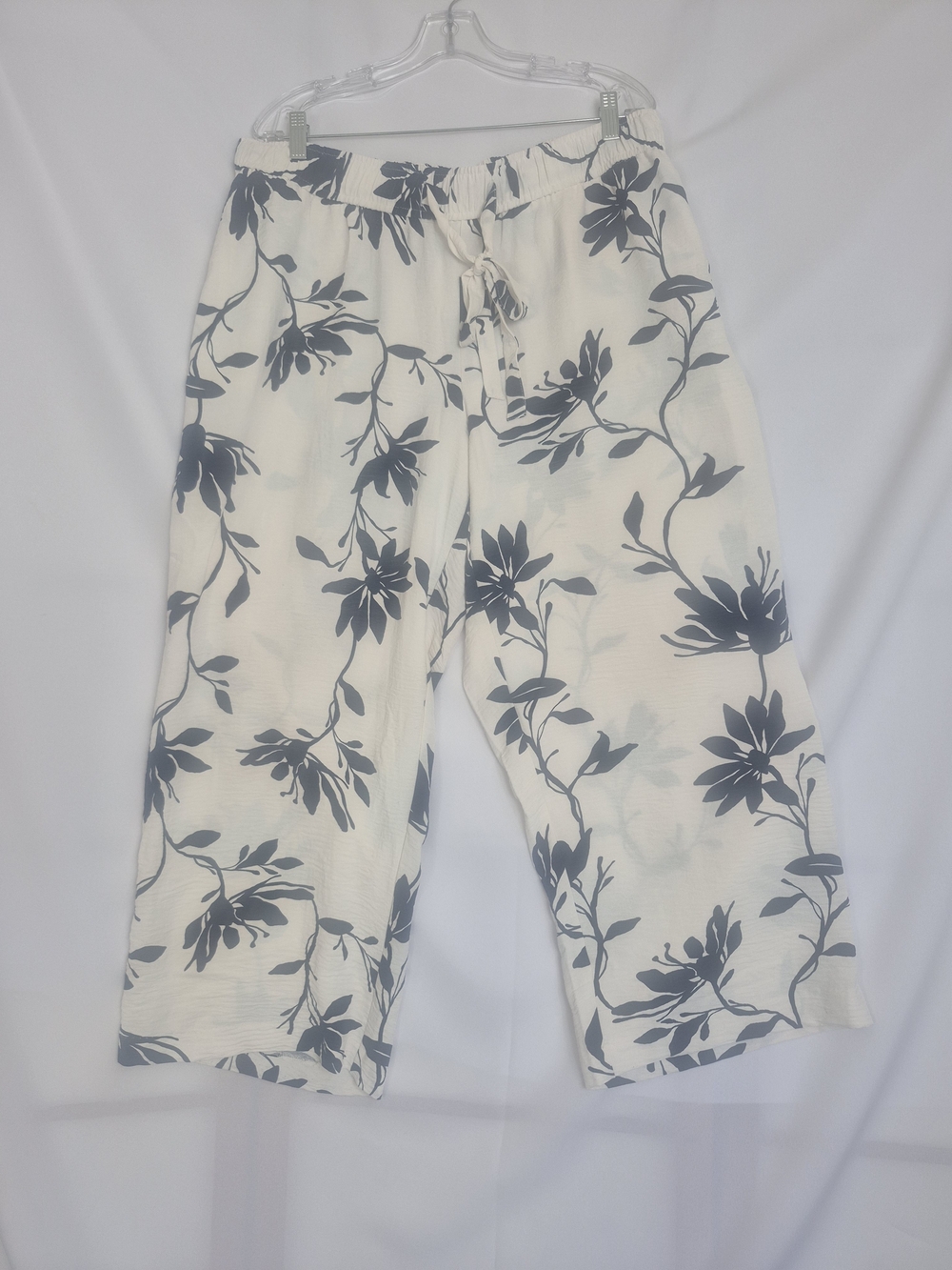 Rachel Zoe Women's White Wide-Leg Drawstring Pants with Navy Floral